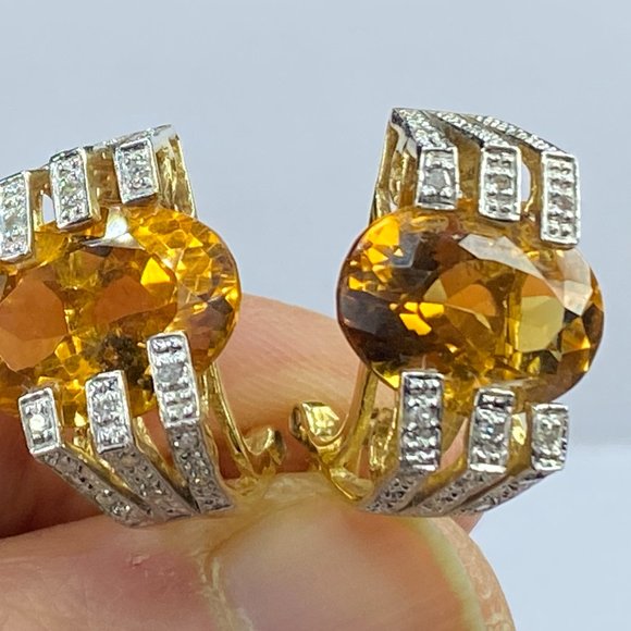 H Stern 18K/14 yellow gold oval Citrine Diamond earrings ring set 14.0g JR78323 - Picture 9 of 11